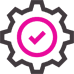 Wholesale gear icon with checkmark symbol in pink and purple
