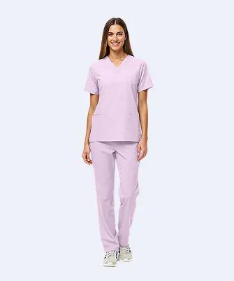 Wholesale women's lavender v-neck scrub top and pants set