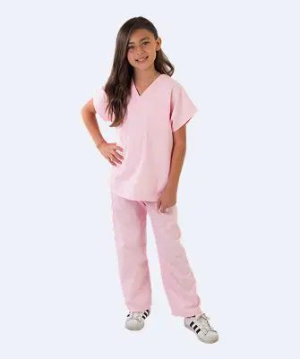 Wholesale girls' pink short-sleeve v-neck top and matching pants set